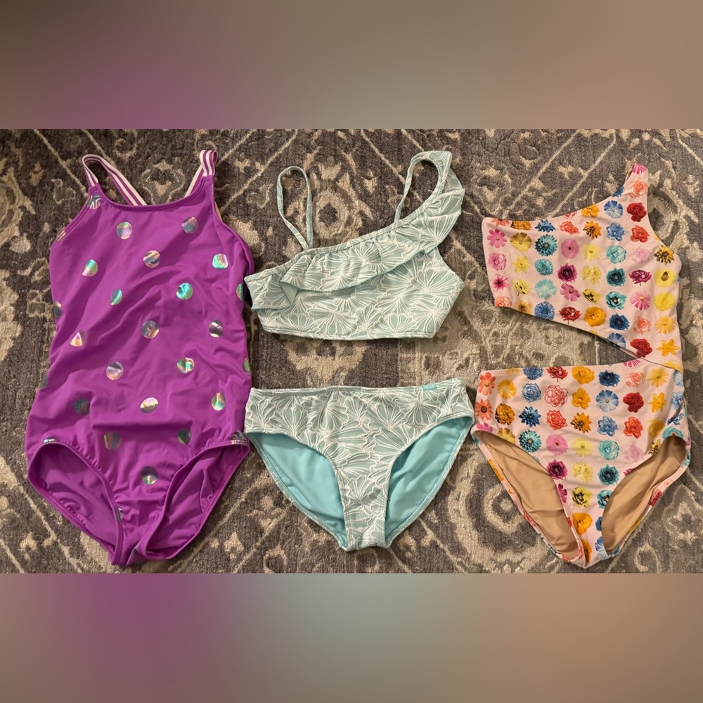 Girls sz 12 swim suit lot bundle. Lands End, Abercrombie Kids and Crewcuts.